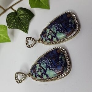 Gold and Faux Turquoise Drop Earrings